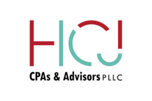 Logo for HCJ CPAs & Advisors PLLC with stylized red and teal letters HCJ above the company name in black text on a white background.