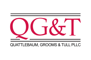 Logo with large red letters QG&T above the black text Quattlebaum, Grooms & Tull PLLC, separated by two black horizontal lines.